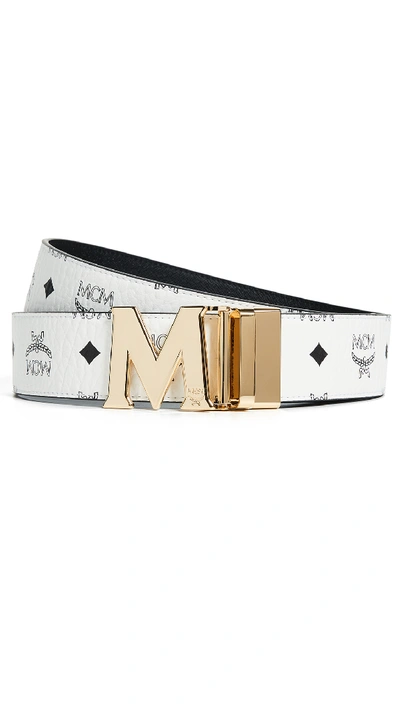 Shop Mcm Visetos Printed Reversible Belt In White/black