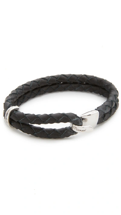 Shop Miansai Beacon Leather Bracelet In Silver/black