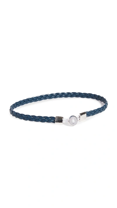 Shop Miansai Nexus Braided Leather Bracelet In Light Navy