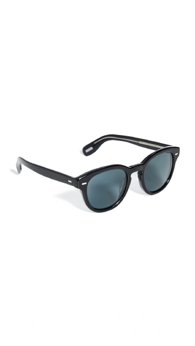 Shop Oliver Peoples Cary Grant Polarized Sunglasses In Black/blue Polar
