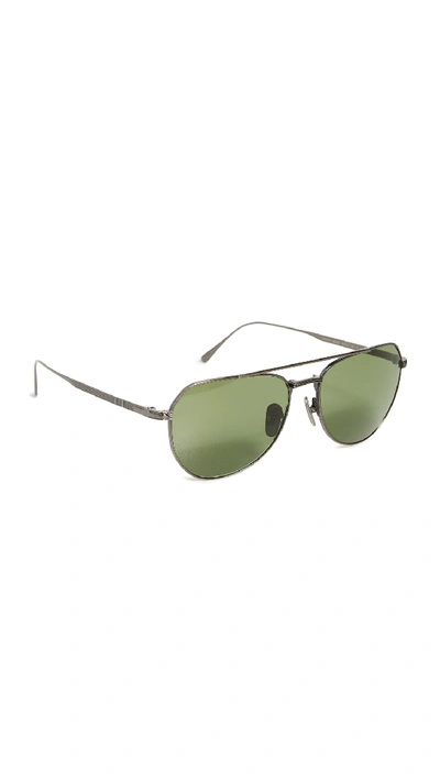 Shop Persol Titanium Aviator Sunglasses In Pewter/green Polar