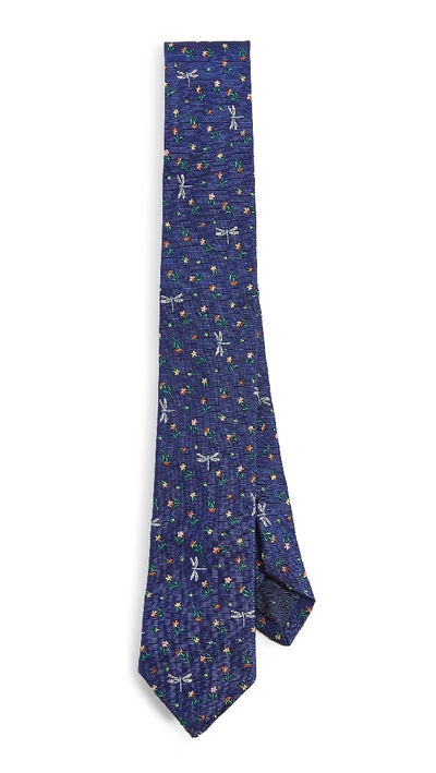 Shop Paul Smith Flower Print Tie In Blue Multi
