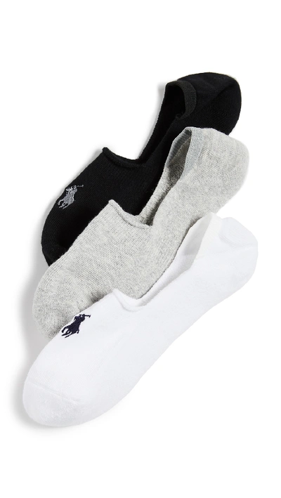 Shop Polo Ralph Lauren 3 Pack Sneaker Liner Socks In Grey Heather Multi