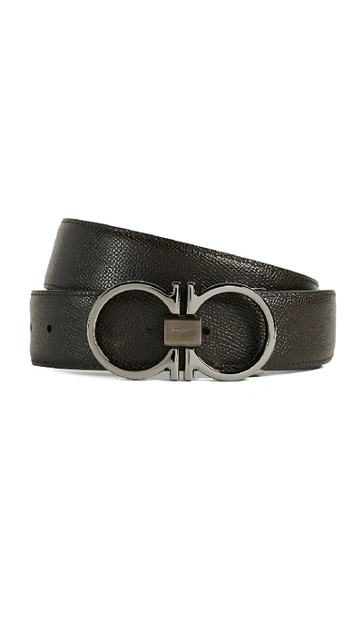 Shop Ferragamo Double Gancini Reversible Belt In Black/brown