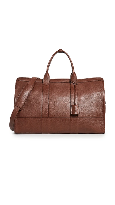 Shop Lotuff Leather Duffle Travel Bag With Pocket In Chestnut