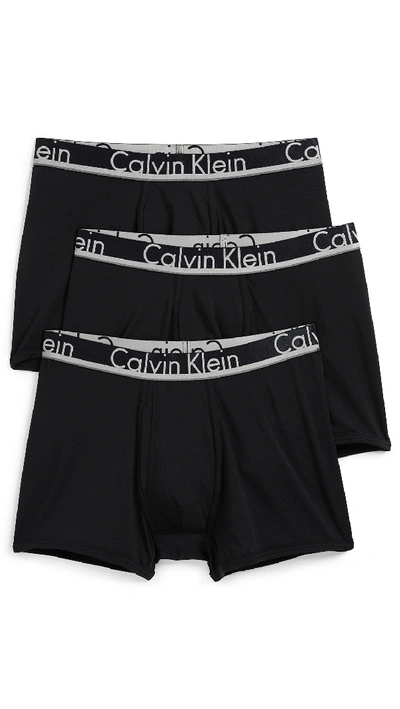 Shop Calvin Klein Underwear Comfort Microfiber 3 Pack Trunks In Black/black/black
