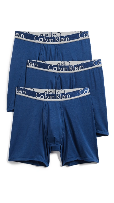 Shop Calvin Klein Underwear Comfort Microfiber Boxer Briefs 3 Pack In Airforce/airforce/airforce