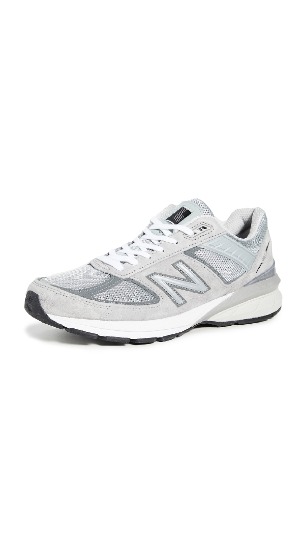 New Balance 990 V5 Suede Mesh Sneakers In Grey Modesens