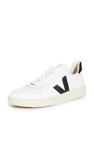 Shop Veja V-10 Leather Sneakers Extra White/black