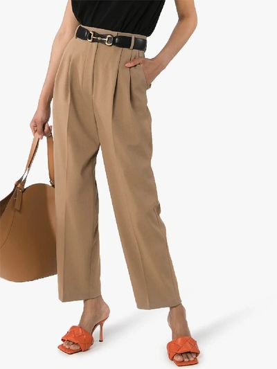 The Frankie Shop Bea Tapered High-rise Stretch-crepe Trousers In Brown