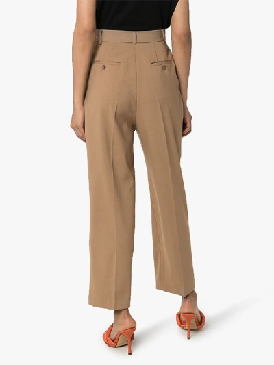 The Frankie Shop Bea Tapered High-rise Stretch-crepe Trousers In Brown