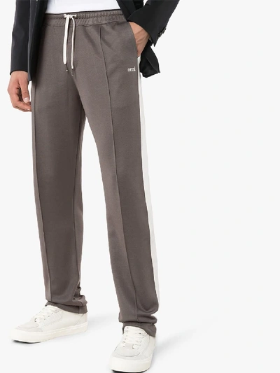 Shop Ami Alexandre Mattiussi Ami Mens Grey Side Stripe Logo Embroidered Track Pants