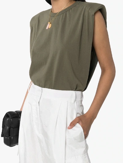 Shop The Frankie Shop Eva Padded Cotton T-shirt In Green