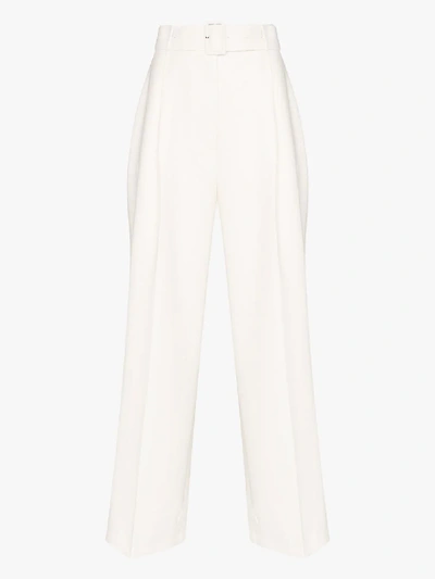 Shop The Frankie Shop Elvira Belted Wide Leg Trousers In White