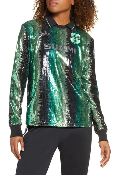 Shop Adidas Originals Adidas Sequin Long Sleeve Soccer Jersey In Multicolor/ Mist Jade