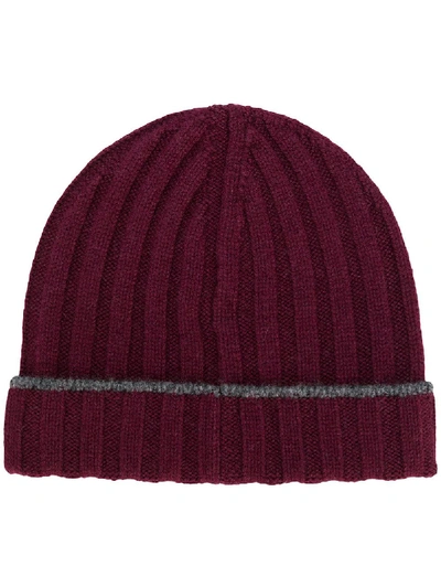 Shop Brunello Cucinelli Ribbed Knit Beanie In Red