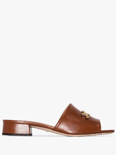 Shop Gucci 25mm Logo Buckle Sandals In Brown