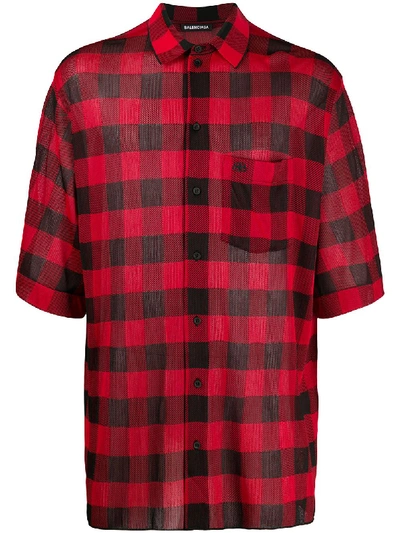 Shop Balenciaga Checked Short-sleeved Shirt In Red