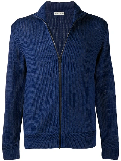 Shop Etro Knitted Zipped Cardigan In Blue