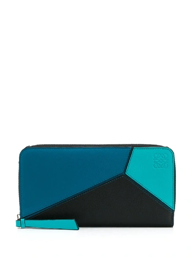 Shop Loewe Panelled Colour-block Wallet In Blue