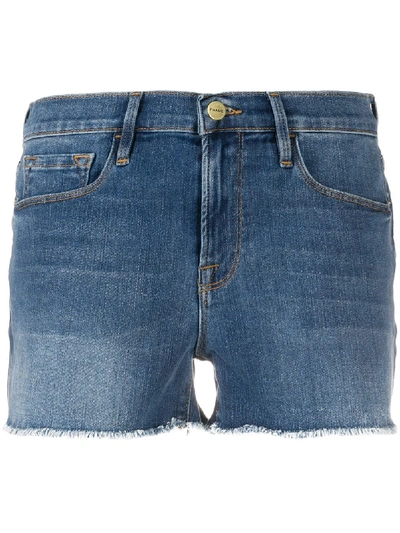 Shop Frame Unfinished Hem Denim Shorts In Blue