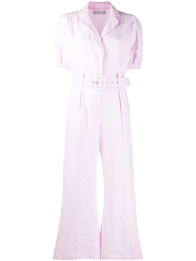 Shop Faithfull The Brand Short-sleeve Belted Jumpsuit In Pink