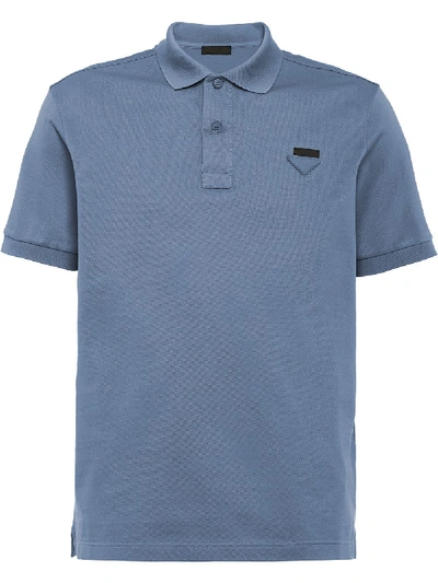 Shop Prada Logo Plaque Polo Shirt In Blue