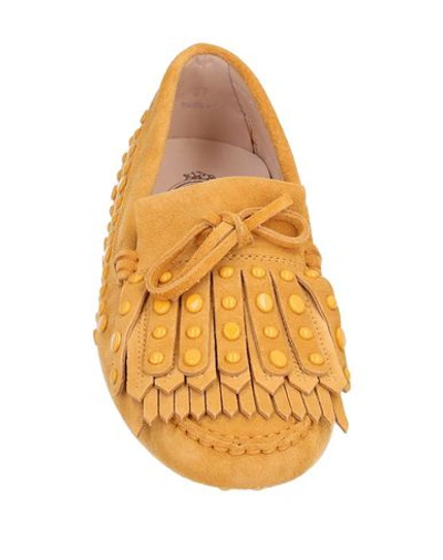 Tod's Fringed Studded Suede Loafers In Yellow