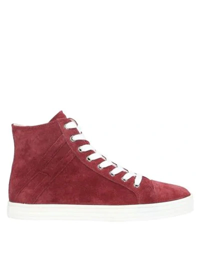 Shop Hogan Rebel Woman Sneakers Burgundy Size 7 Soft Leather In Red