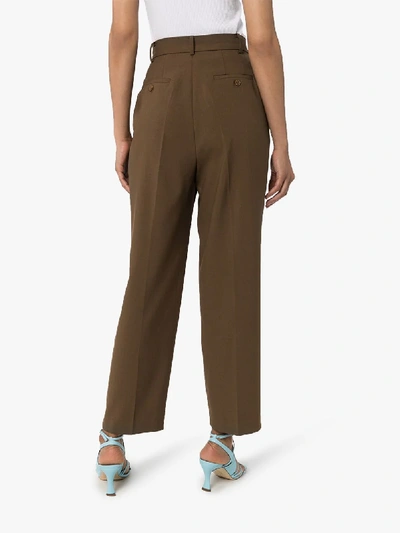 The Frankie Shop Bea Tapered High-rise Stretch-crepe Trousers In Brown