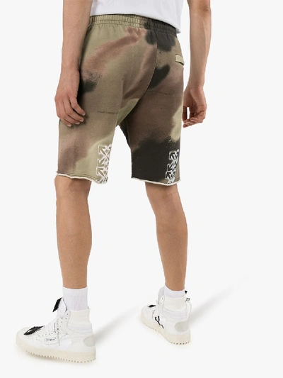 Shop Off-white Green Camouflage Stencil Print Cotton Track Shorts