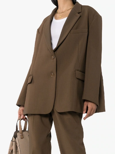 The Frankie Shop Bea Single-breasted Twill Blazer In Brown