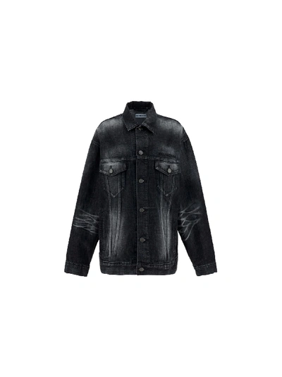 Shop Balenciaga Denim Jacket In Fake Wash Black