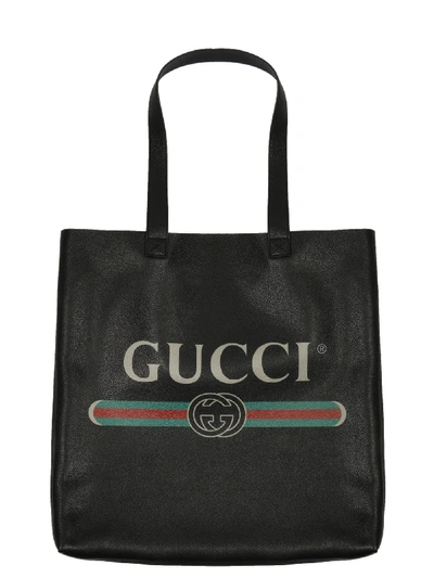 Shop Gucci Printed Logo Tote Bag In Black
