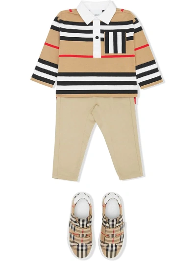 Shop Burberry Icon Stripe Polo Shirt In Neutrals