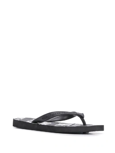 Shop Versace Jeans Couture Logo Print Flip Flops In Black