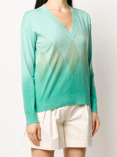 Shop Ballantyne V-neck Diamond-pattern Jumper In Green