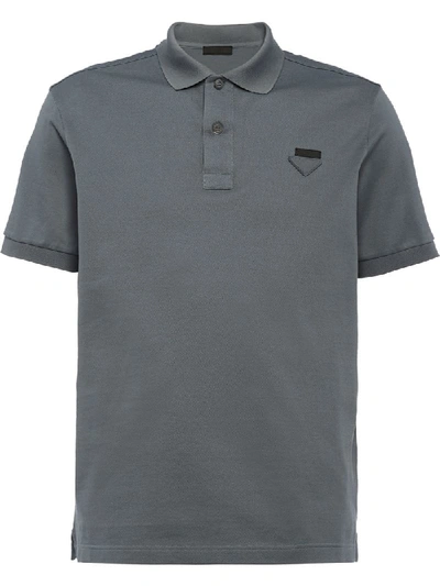 Shop Prada Logo Plaque Polo Shirt In Grey