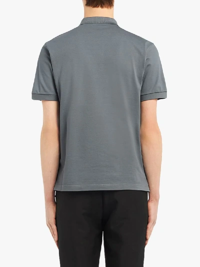Shop Prada Logo Plaque Polo Shirt In Grey