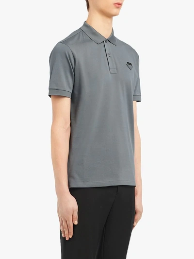 Shop Prada Logo Plaque Polo Shirt In Grey