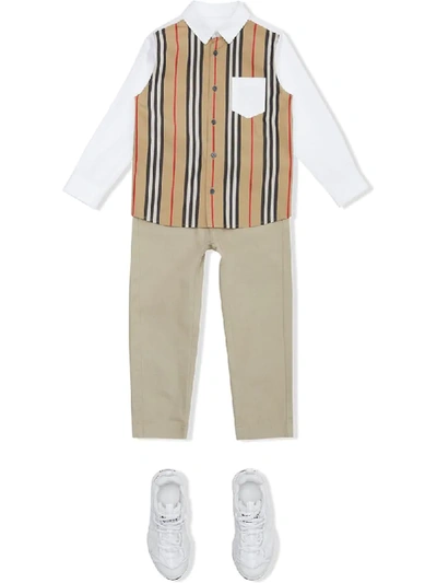 Shop Burberry Icon Stripe Buttoned Shirt In White