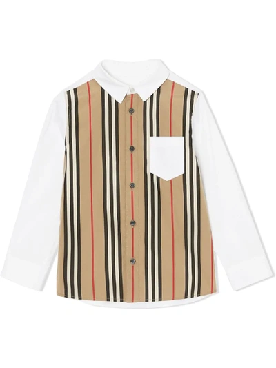 Shop Burberry Icon Stripe Buttoned Shirt In White
