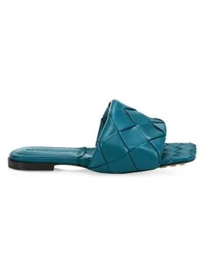 Shop Bottega Veneta Bv Lido Flat Leather Sandals In Blue