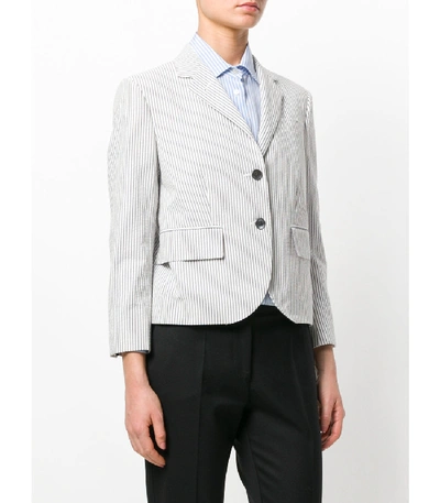Shop Thom Browne Striped Short Blazer In Grey