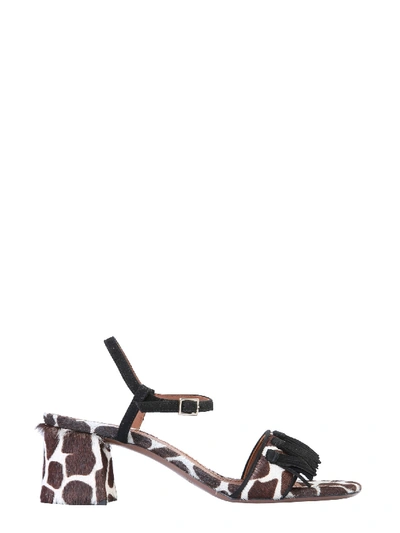 L'autre Chose Animal Print Haircalf Sandals In White