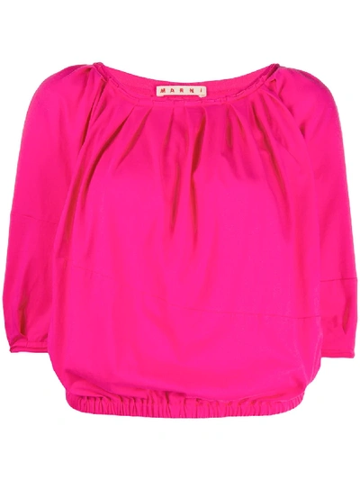 Shop Marni Three-quarter Sleeve Gathered Blouse In Pink