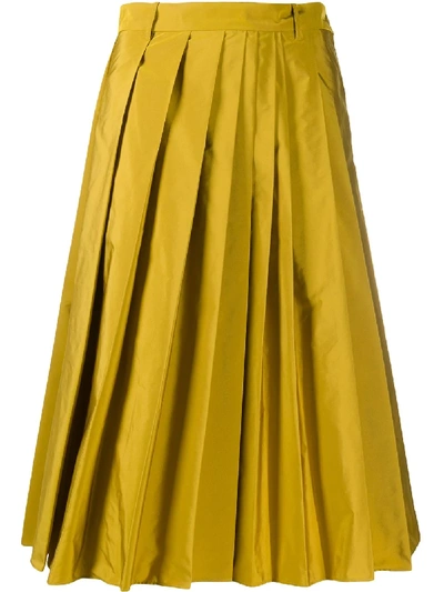Shop Aspesi High-waisted Pleated Skirt In Yellow