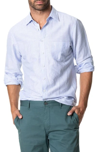 Shop Rodd & Gunn Lynwood Stripe Linen & Cotton Button-up Shirt In Cornflower
