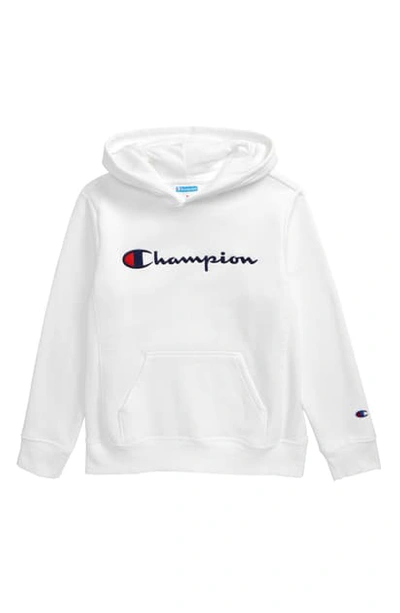 Shop Champion Reverse Weave Embroidered Logo Hoodie (big Boy) In White