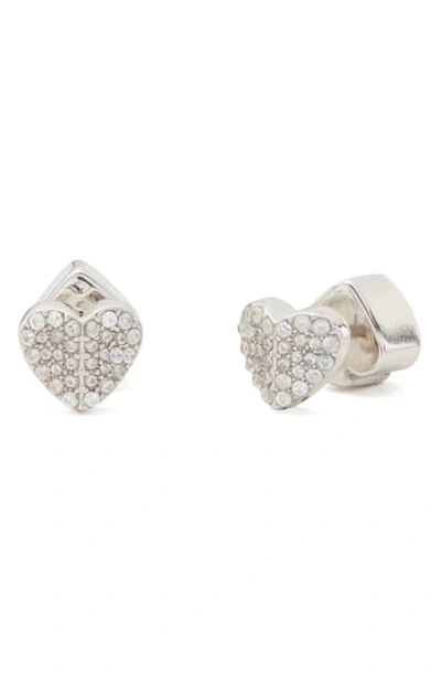 Shop Kate Spade Heart To Heart Mini Pave Stud Earrings In Clear/ Silver